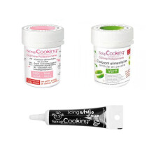2 corantes alimentares verde-rosa em pó + Caneta de cobertura negra