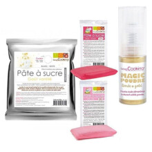 Kit pasta di zucchero nascita femmina + 1 polvere alimentare iridescente dorata