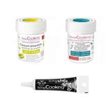 2 corantes alimentares azul escuro-verde limão + Caneta de glacê preta