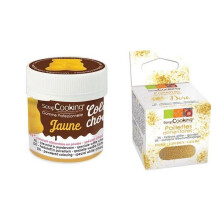 Corante alimentar lipossolúvel amarelo + glitter dourado