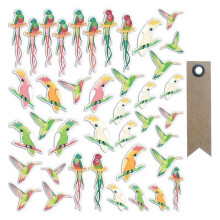 40 gestanzte Formen Tropische Vögel + 20 Kraftpapier Etiketten Wimpel