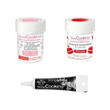 2 coloranti alimentari rosa pallido-rosso + Penna per glassa nera