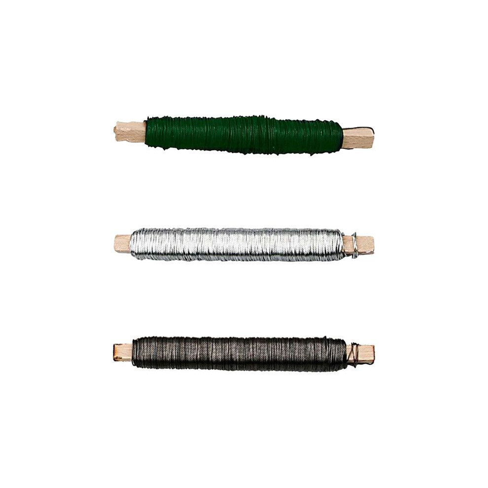 3 Metallic Wires For Floral Decoration 50 M - Black, Silver, Green 3700943781598