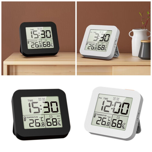 Portable Desk Clock with 3 Alarms Temperature Humidity-White 2
