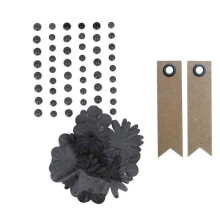 Pérolas autoadesivas & Flores de papel Preto + 20 etiquetas kraft Bandeirola