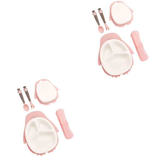 2Sets Doppelwandige Baby Teller Set Mit Besteck 2