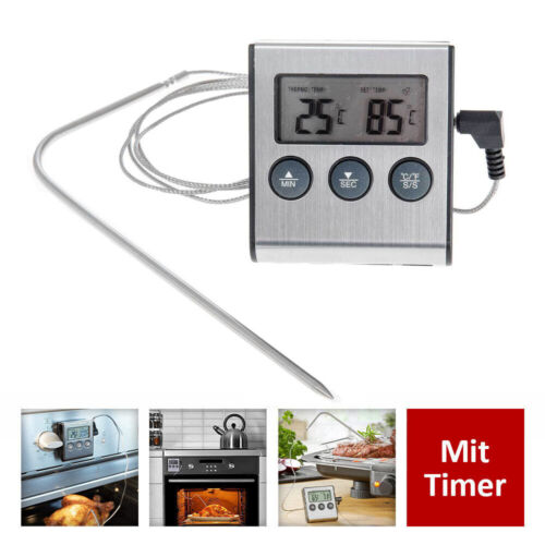 Backlit LCD Display Meat Thermometer, Timer Probe Food Thermometer for Oven and Grill, Tabletop Design for Countertop Use, Multi-Function Button 1