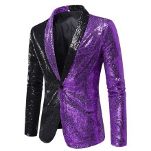 Sequin Jacket Men's Glitter Blazer Metallic Festival Outfit Clubwear Tuxedo Jacket Purple L 01