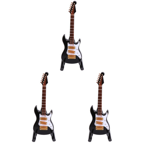 3Stk Mini E-Gitarre Schwarz 10Cm Mit Box Und Spannvorrichtung 1