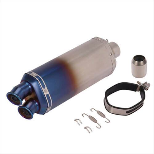 Motorcycle 51mm Double Outlet Exhaust Pipe Muffler Gradient Blue 1