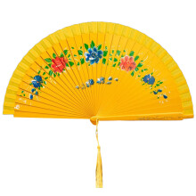 Traditional Spanish Dance Fan, Double Sided Silk Fan-Yellow