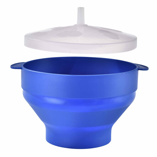 Foldable Oven Bowl Popcorn Bowl with Lid for Home Use Blue
