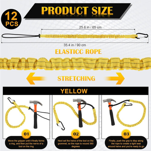 12 Pack Tool Lanyard with Single Metal Buckle and Loop End Yellow 2