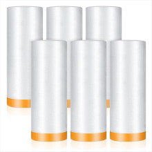 6 Rolls Pre-Taped Masking Film,60 in X 65 Ft Painters Plastic