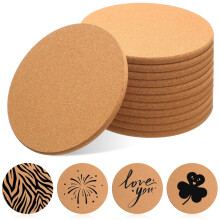 12 Pcs Round 6in Absorbent Cork Coasters Wooden 0.3 Inch Thick