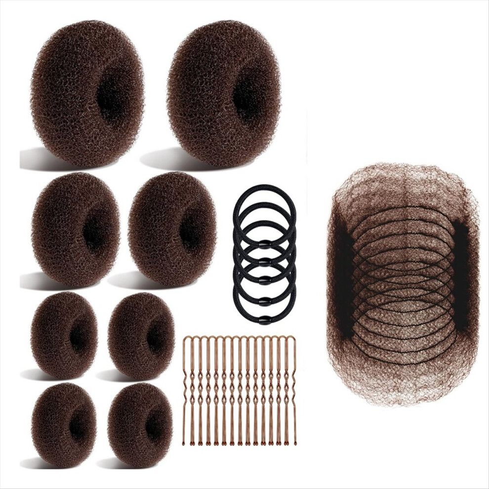 Bun Maker and Hair Nets Set,with 8 Bun Makers for Women Brown