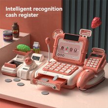 Caja registradora para niños, juego de simulación, accesorios de cálculo, escáner y sonidos, caja registradora con luz, A
