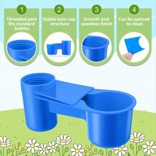 24 Pcs Bird Drinker Feeder Cups Water Bottle Cup for Cage Blue 2