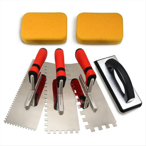 6pcs Tile Tools,Stainless Steel Square Notched Trowel Set,Grout Float