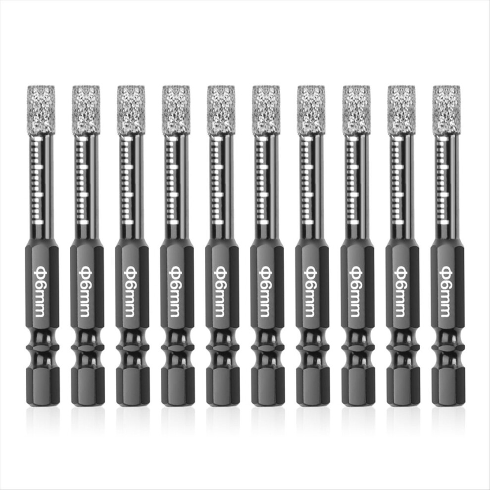 10Pcs Diamond Drill Bits,6Mm Dry Core Bit Set For Ceramic,Granite,Tile,Glass,Marble,Brick,Stone 4851004443524