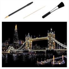 Adults Scratch Painting London Tower Bridge Picture & 3Pcs Tools Craft and Art-Supplies Gifts Set
