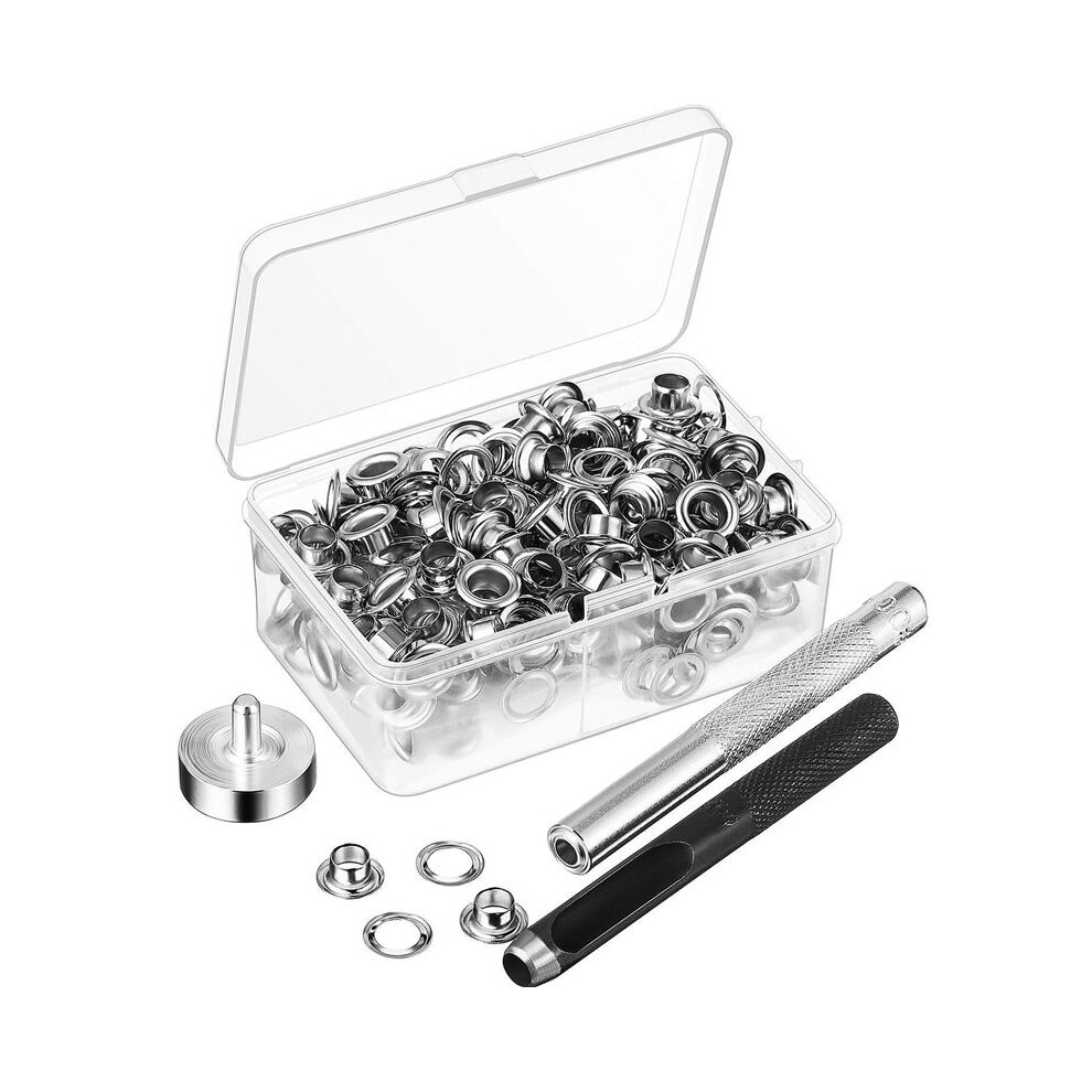 100Pcs Metal Eyelets Set 6Mm Grommet Rings Kit With Mounting Punch Rod For Diy Accessories Leather Craft Clothing Repair 4851004443784