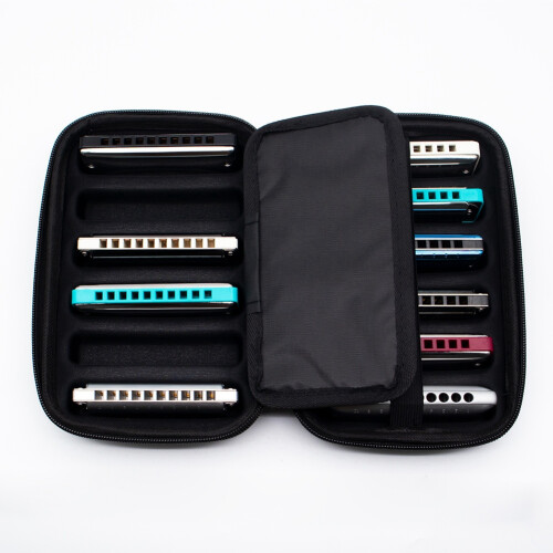10 Holes Harmonica Case, Zippered Pouch for Harmonicas Storage Case Can Hold 12 1