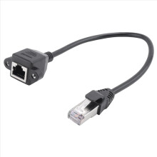 Cabo de extensão de rede Ethernet LAN de 1 pé com conectores RJ45 macho para fêmea e montagem em painel com parafusos.
