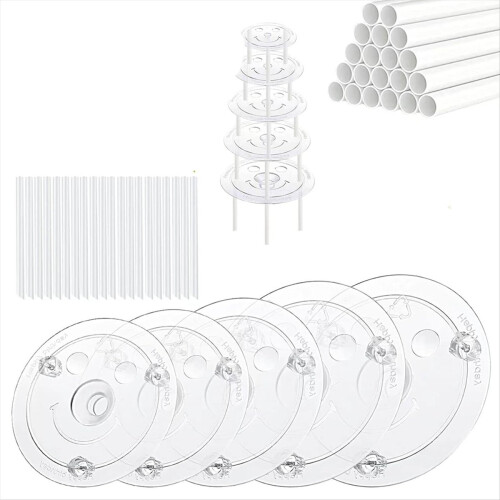 Conjunto de 40 hastes plásticas para bolo, suporte para bolos de 4, 6, 8, 10 e 12 polegadas e 15 hastes transparentes para empilhar.