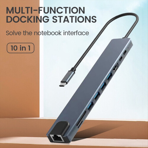 Σταθμός σύνδεσης USB C 10 σε 1, διανομέας τύπου HUB σε προσαρμογέα συμβατό με HDMI PD100W 2