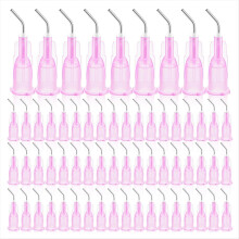 300 Unidades de Pontas Dosadoras Curvas com Ponta Romba para Aplicação Odontológica - Rosa