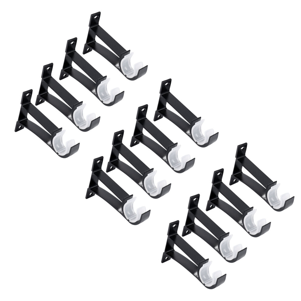 12 Pack Single Curtain Rod Brackets for Drapery Aluminum Alloy Heavy Duty Holders (Black)