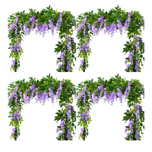 4Pcs 7Ft/Pcs Artificial Wisteria Vine, Flower Garland Vine Rattan Hanging Flowers for Outdoor Ceremony,Purple