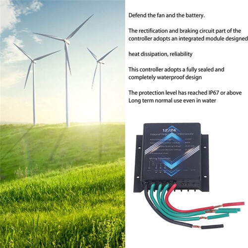 Wind Turbine Charge Controller, 400W 12V 24V Mini Generator Controller IP67 Waterproof 1