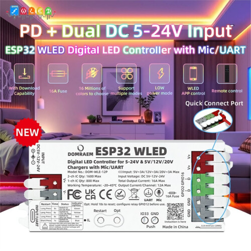 PD-aangedreven ESP32 WLED digitale controller 1