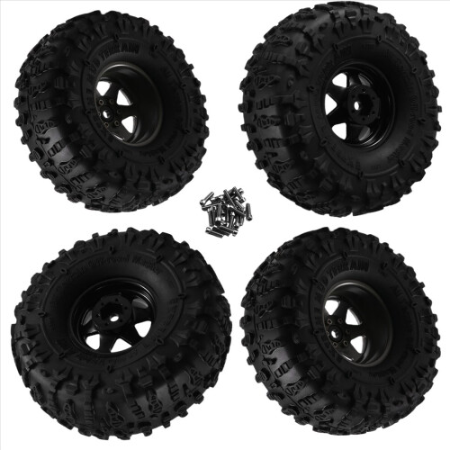 Conjunto de 4 rodas de metal Beadlock de 122 mm (1,9 polegadas) com pneus de borracha, pretas. 1