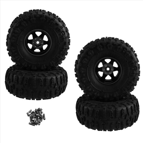 Conjunto de 4 rodas de metal Beadlock de 122 mm (1,9 polegadas) com pneus de borracha, pretas. 2