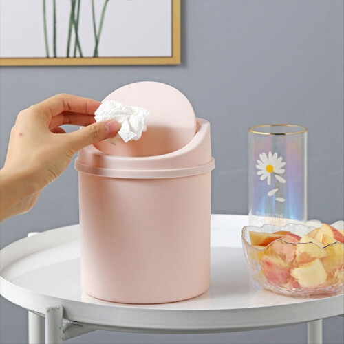 4pc Space-Saving Mini Desktop Trash Can with Lid - Cylindrical 1