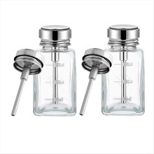 Conjunto de 2 frascos dispensadores de 180 ml com bomba dosadora e tampa metálica flip-top.