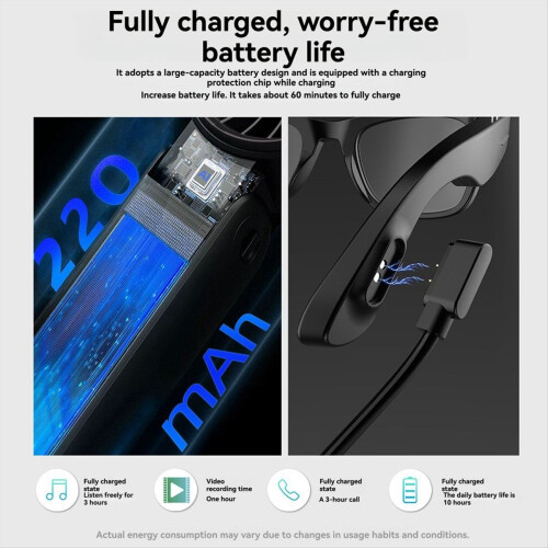Óculos inteligentes de 800 W com vídeo HD via Bluetooth 2