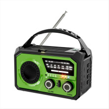 Rádio meteorológico de emergência de 16000mAh com alimentação solar e por manivela (verde).