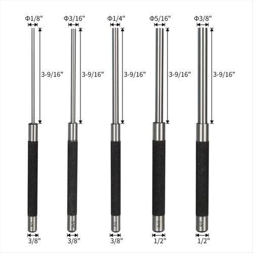 Conjunto de 5 punções para pinos de rolo, kit de ferramentas para punção de pinos de aço carbono de 8 polegadas 2