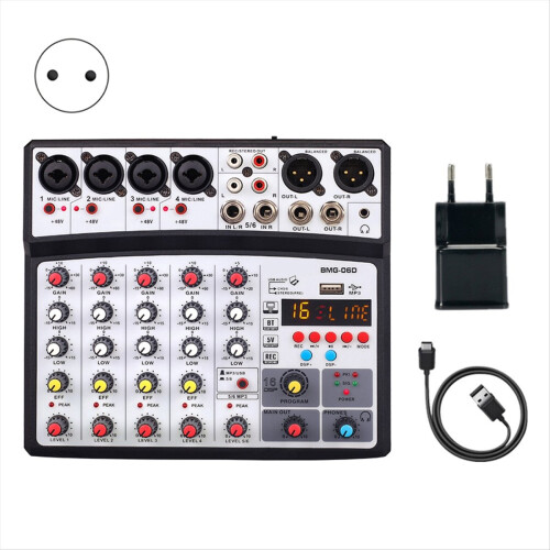 Mesa de Som de 6 Canais com Interface USB e Placa de Som com Plugue Europeu 1