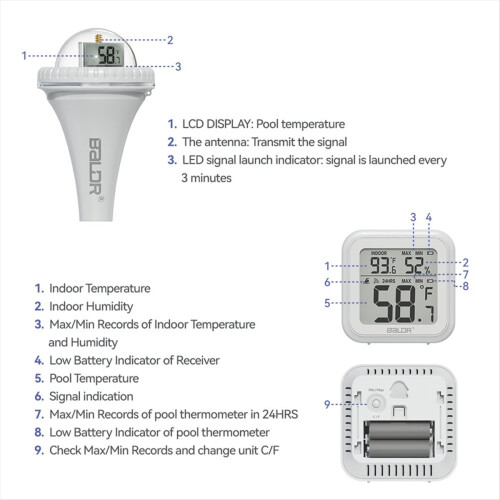 Floating Pool Thermometer Set Outdoor Pool Temperature Sensor 2