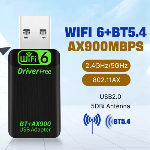 WiFi 6 AX900 USB-sovitin Bluetooth 5.4 langaton verkkokortti 2