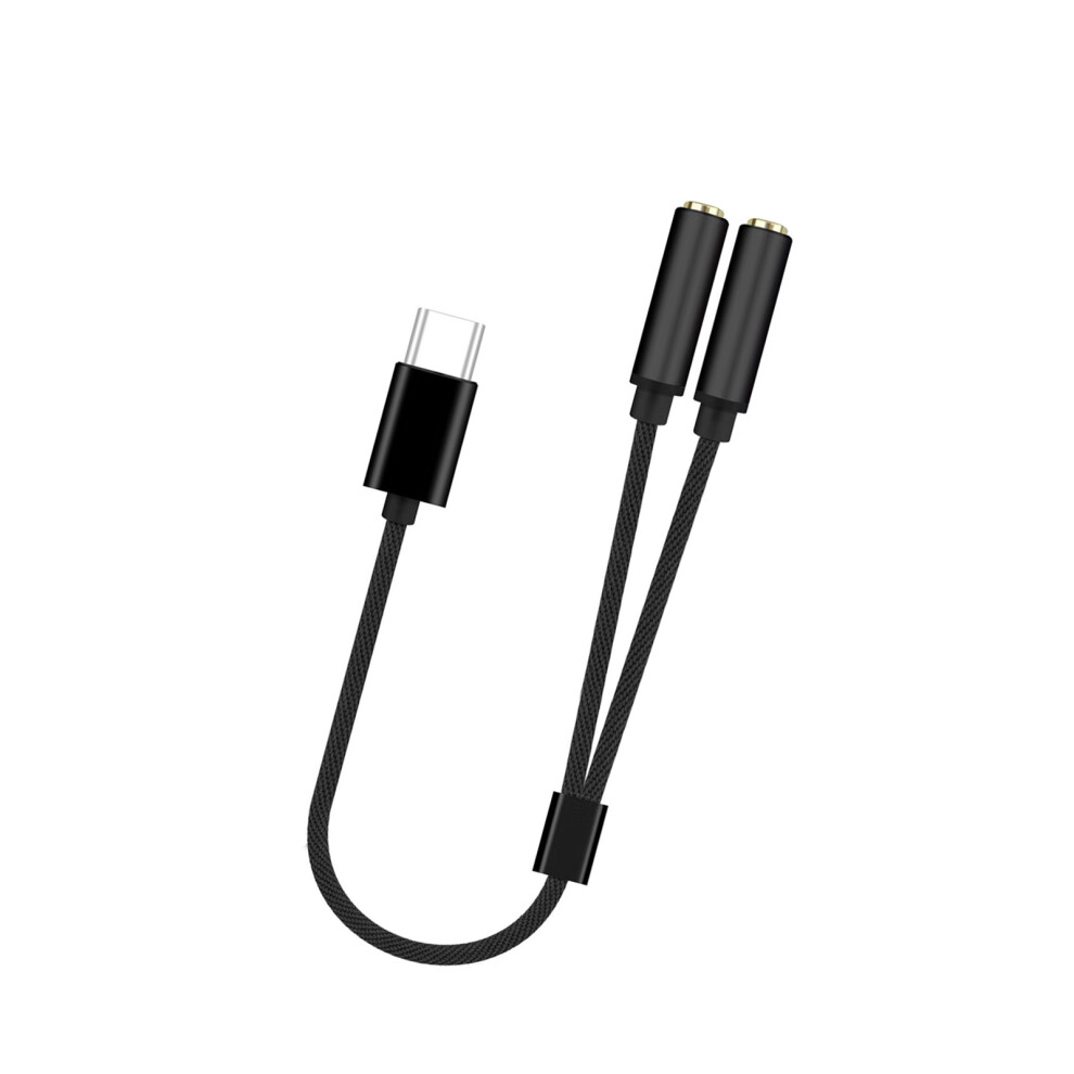 Type C To 3.5Mm Double Female Sound Adapter Cable Heavy- Black 7704000275729