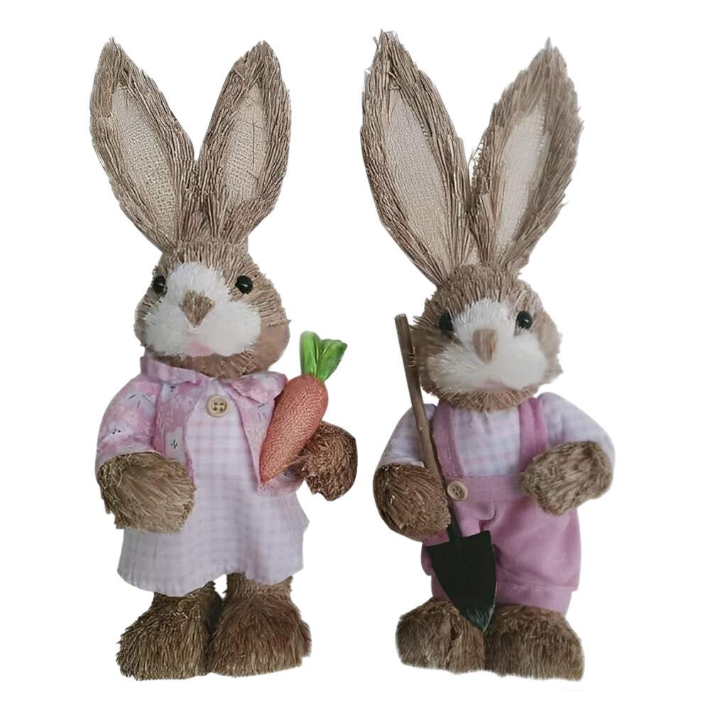 Multi Purpose Bunny Statues, Handmade Natural Straw Bunnies, Ideal Easter Gifts with Rustic Charm, Cute Rabbit Holding Carrot for Home Garden Wedding