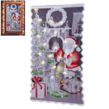 Lace Curtain Panel for Living Room, Christmas Decoration Half Blackout Window Drape with Snowman Pattern, Illuminate With Led Lights Translucent Fabri