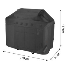 Telo di copertura per barbecue da esterno, impermeabile e resistente, con cinghie regolabili e prese d'aria, colore nero.
