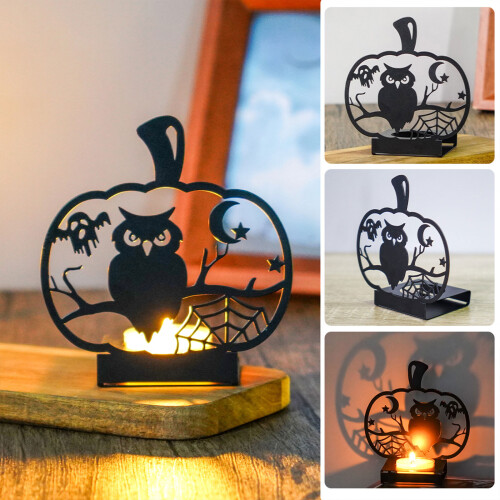Horror Hollowed Ghostly Bat Cats Iron Candle Holders for-A 1
